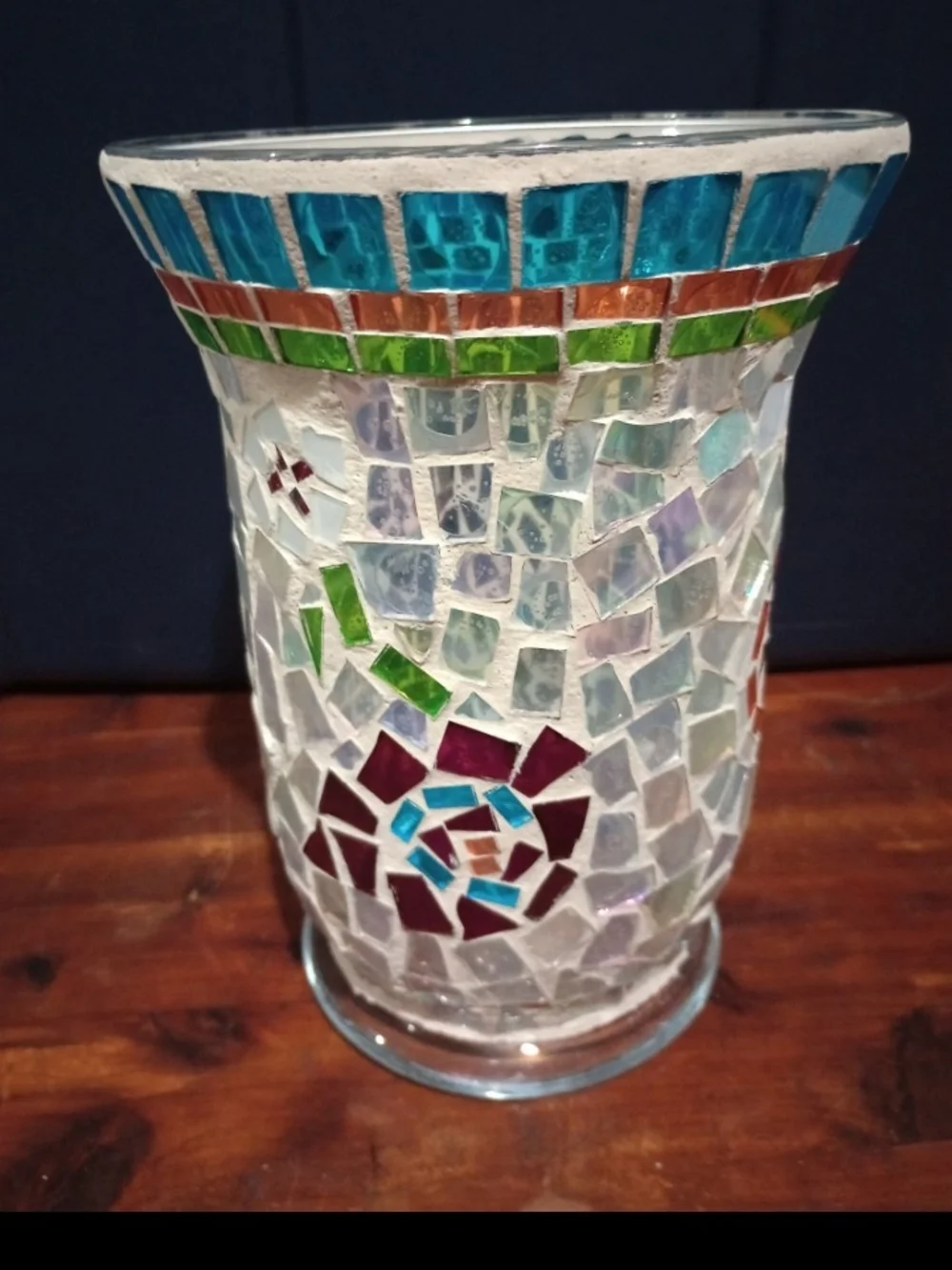 Longaberger Mosaic Glass Vase in Turquoise, Green, Burgundy